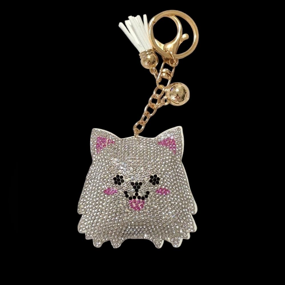 Crystal Cat Bag Charm Keychain with Gold Accents
